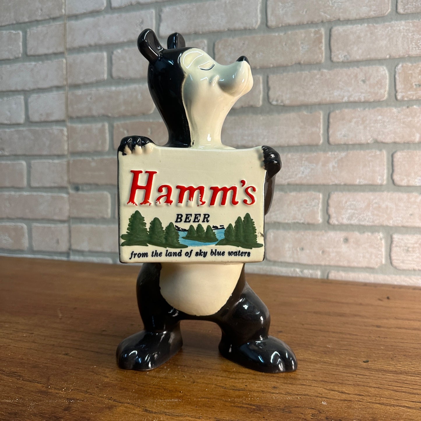 Rare Vintage 1950s Red Wing Pottery Hamm's Beer Bear Figural Ceramic Coin Bank 11.5"