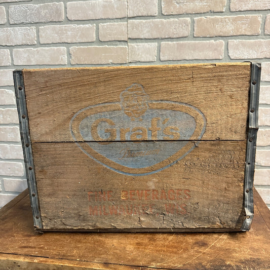 Vintage GRAF'S PREMIUM FINE BEVERAGES MILWAUKEE WIS Wood Bottle Crate Box Decor