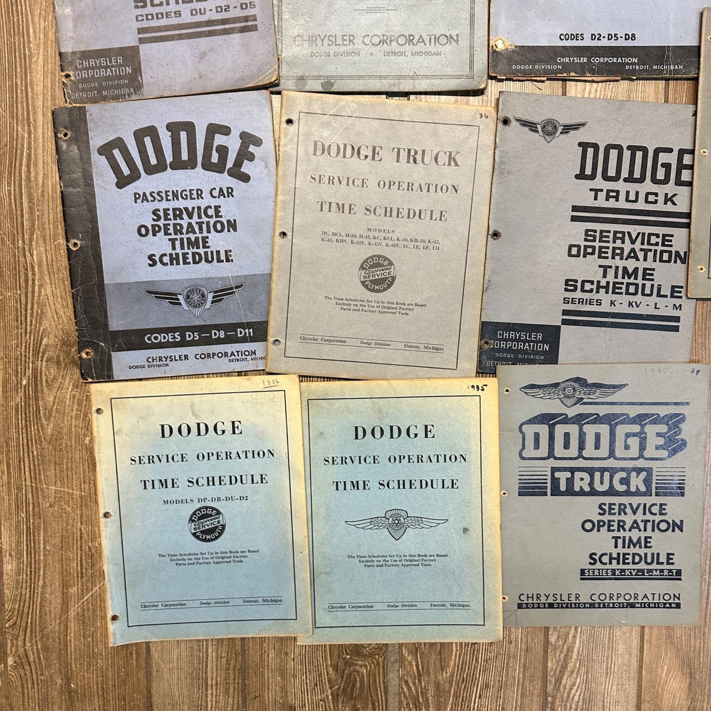 Vintage 1930s Lot (10) Dodge Truck / Passenger Car Service Time Schedule Manuals