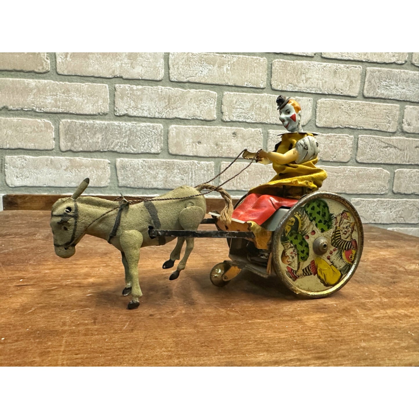 Vintage Lehmann Stubborn Donkey & Cart Circus Clown Windup Tin Litho Toy