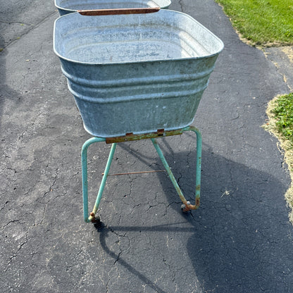 Antique Double Washstand Wash Sink Galvanized Tubs W/ Stand Planter