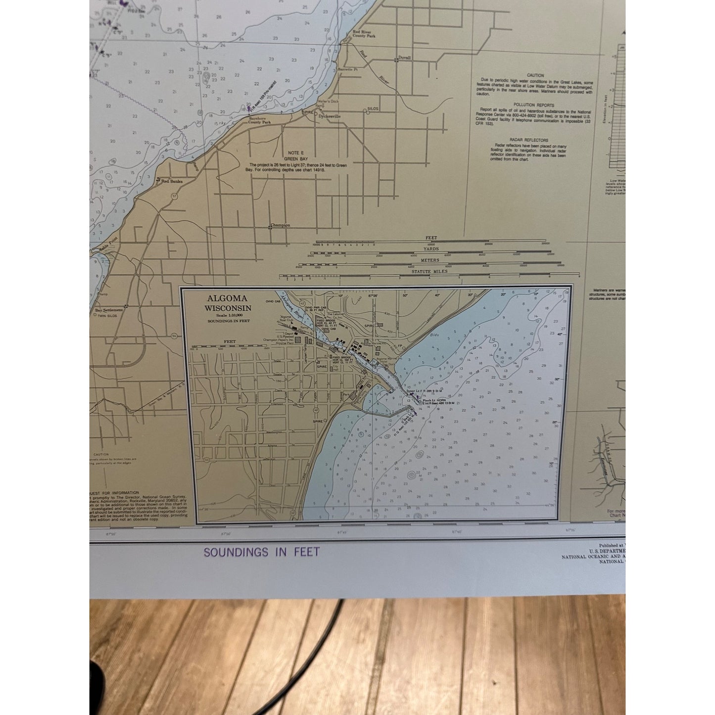 Vintage 1979 Lower Green Bay Wisconsin Map Poster Algoma Oconto Wis 48x36"