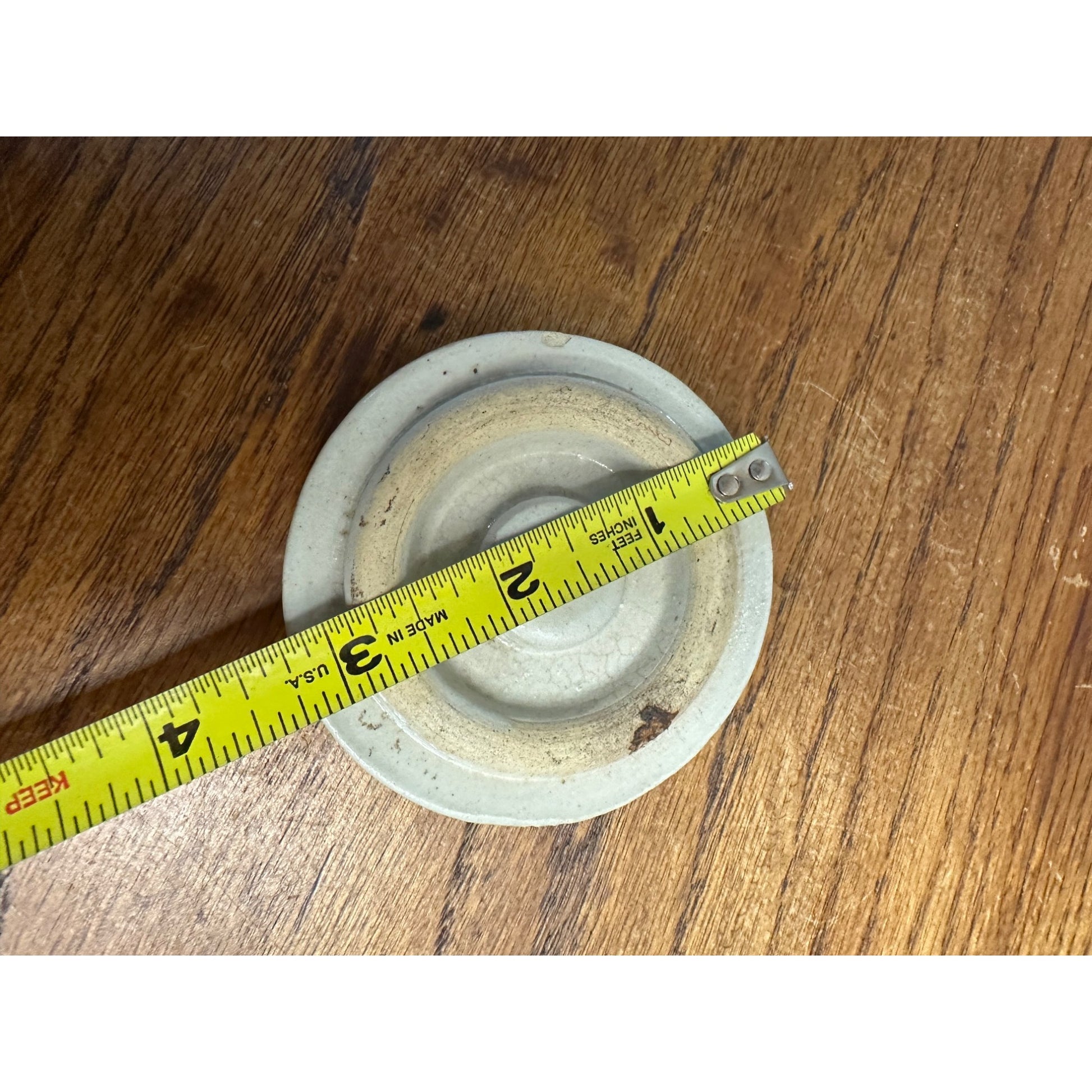 Antique Primitive Stoneware Preserves Jar 3.25" Lid Cover Crock Snuff White