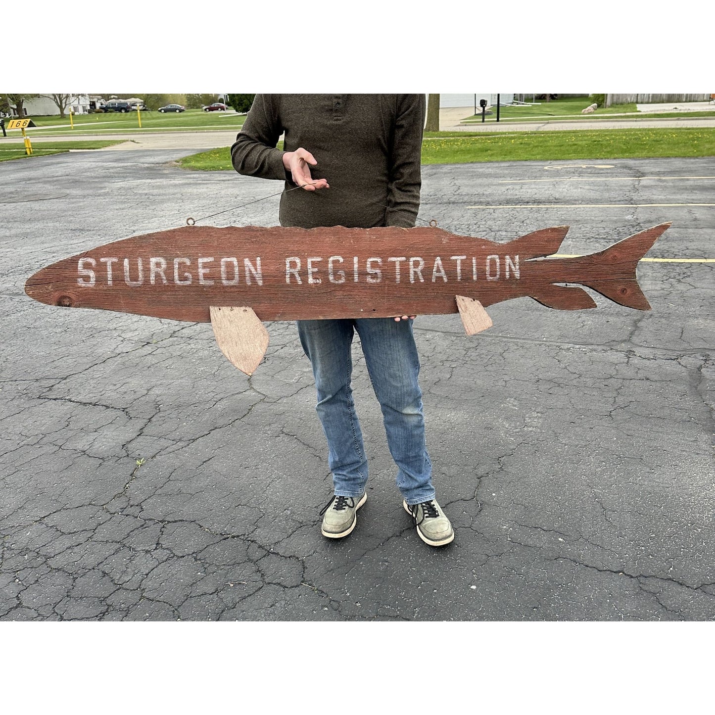 Vintage “Sturgeon Registration” Advertising Trade Sign Winnebago Folk Art