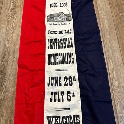 RARE Vintage Fond du Lac Wis Centennial Celebration Banner Sign 1836-1936