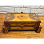 Antique Tramp Art Dresser Jewelry Box Mirrored Chip Carved Folk Art AAFA Primitive