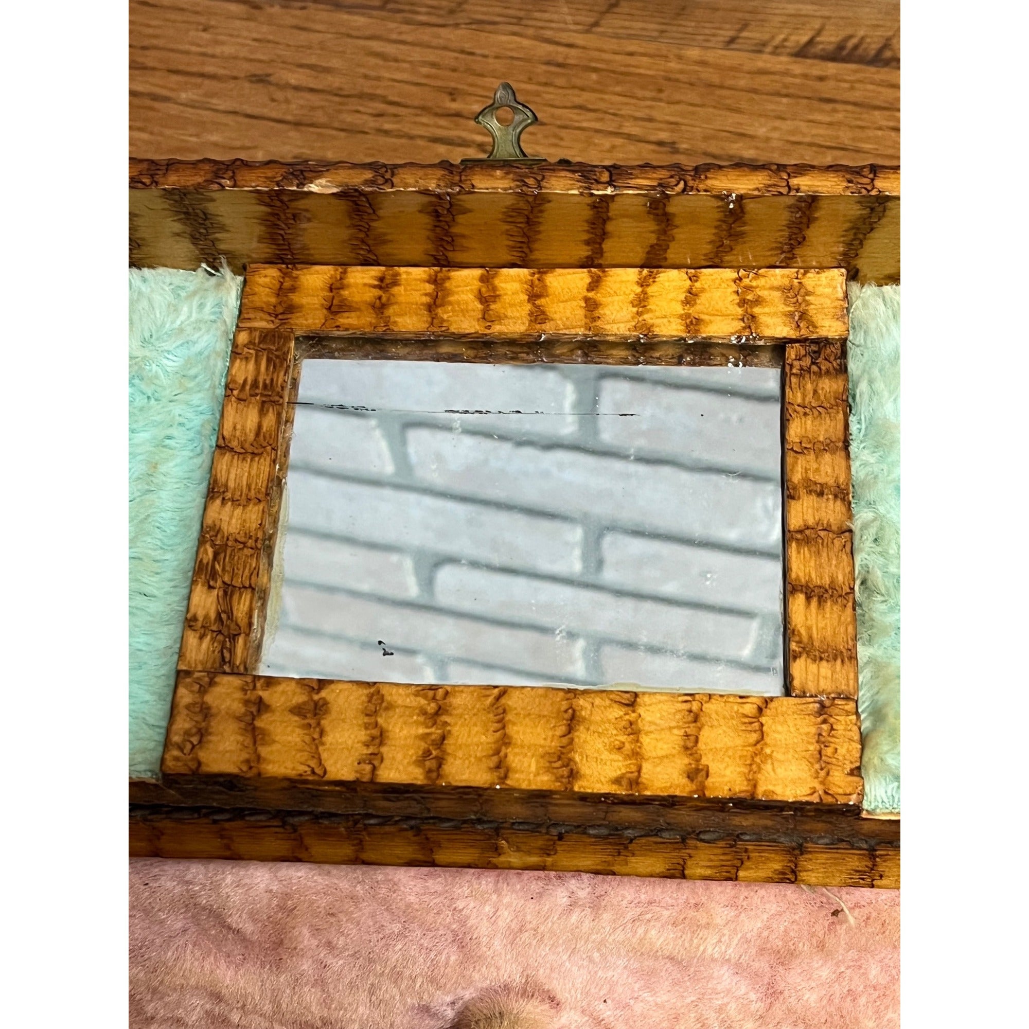 Antique Tramp Art Dresser Jewelry Box Mirrored Chip Carved Folk Art AAFA Primitive