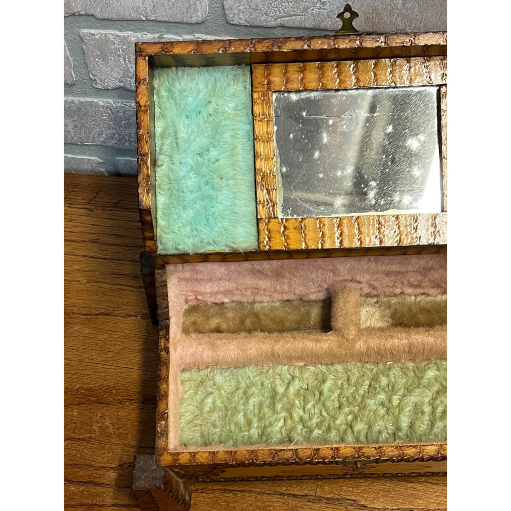 Antique Tramp Art Dresser Jewelry Box Mirrored Chip Carved Folk Art AAFA Primitive