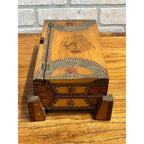 Antique Tramp Art Dresser Jewelry Box Mirrored Chip Carved Folk Art AAFA Primitive
