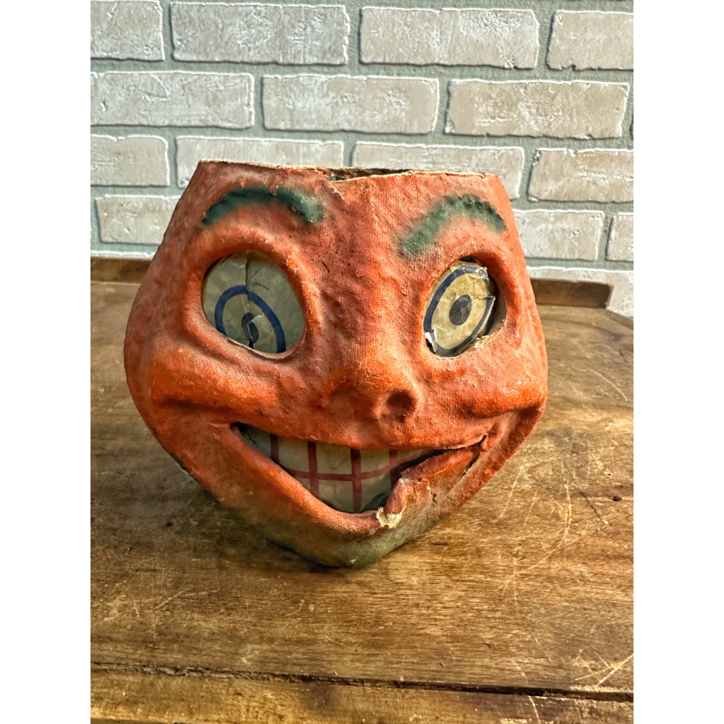 Vintage Halloween Paper Mache Pulp Jack O Lantern JOL w/ Insert 5.5"