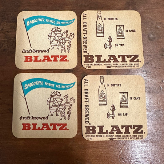 Vintage 1959 Blatz Beer Two-Sided Advertising Bar Coasters Set (4) Milwaukee
