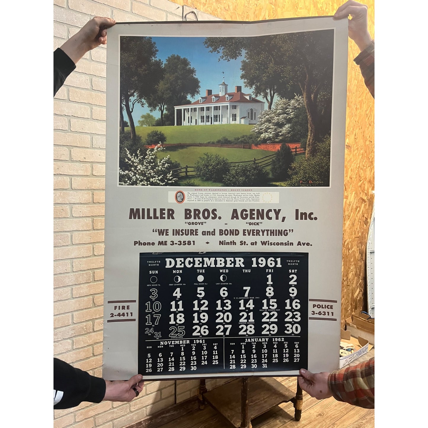 Vintage 1961 Miller Bros Insurance Agency Sheboygan Wis Advertising Poster