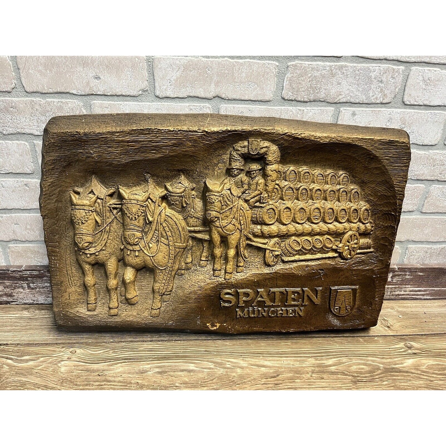 Vintage German Spaten Munchen Munich Beer 3D 16x25" Foam Bar Sign Horse & Wagon