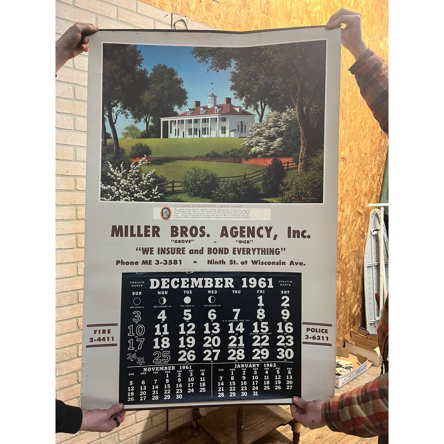 Vintage 1961 Miller Bros Insurance Agency Sheboygan Wis Advertising Poster