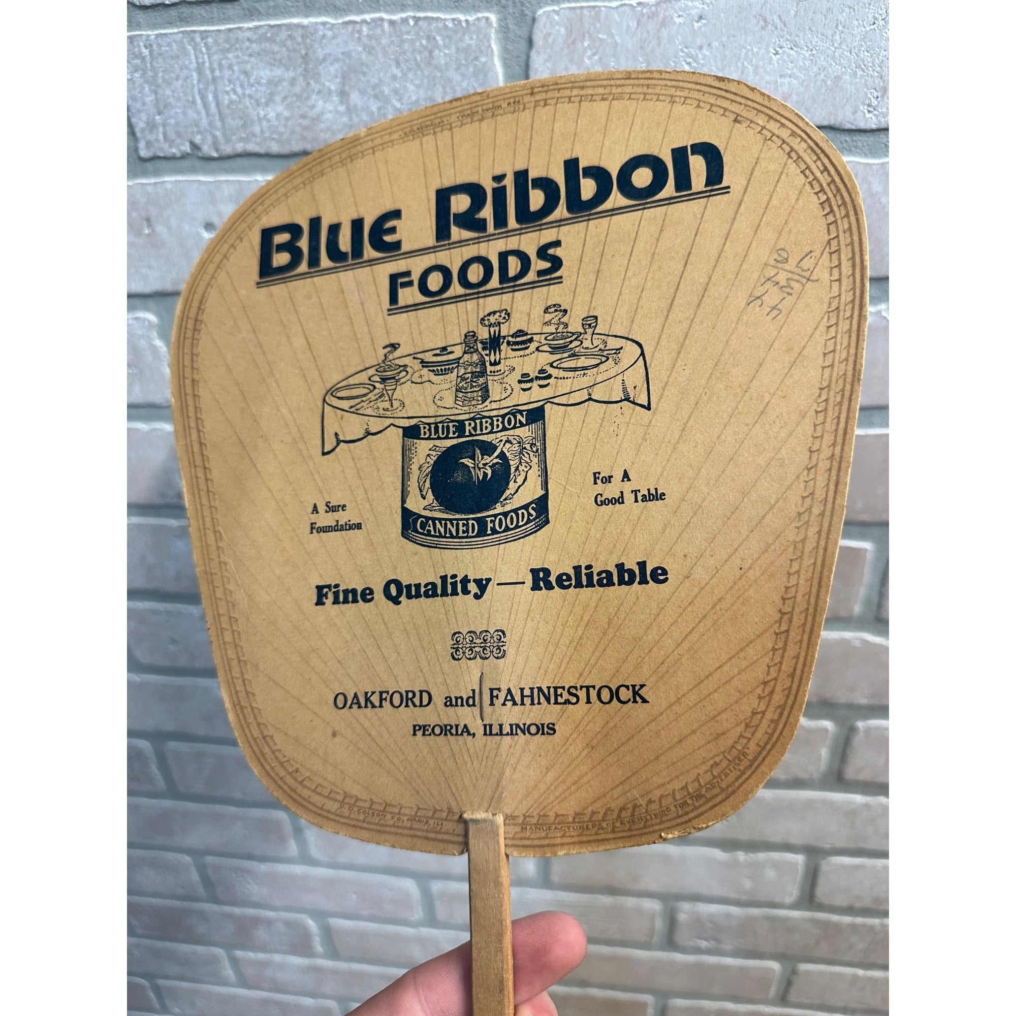 Vintage 1930s-40s Blue Ribbon Foods Advertising Hand Fan