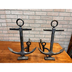 Antique 1920s Cast Iron Anchor Nautical Andiron Set Maritime Fireplace Fire Dogs