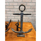 Antique 1920s Cast Iron Anchor Nautical Andiron Set Maritime Fireplace Fire Dogs