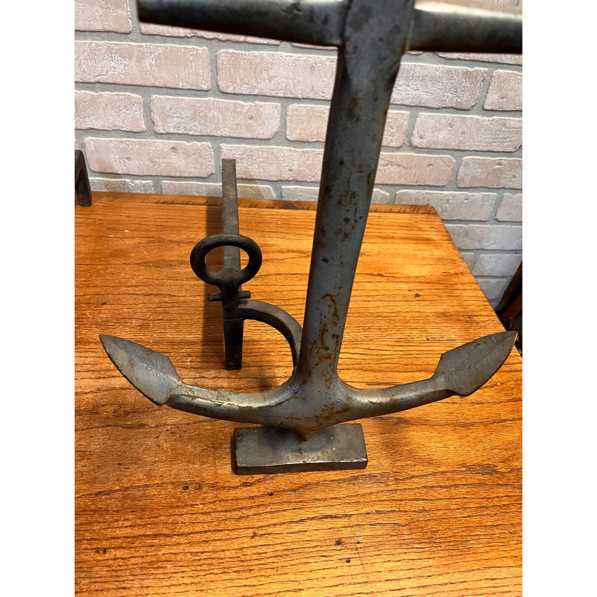 Antique 1920s Cast Iron Anchor Nautical Andiron Set Maritime Fireplace Fire Dogs