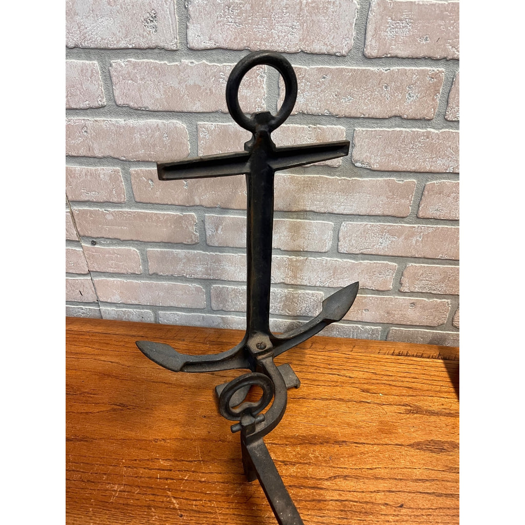 Antique 1920s Cast Iron Anchor Nautical Andiron Set Maritime Fireplace Fire Dogs