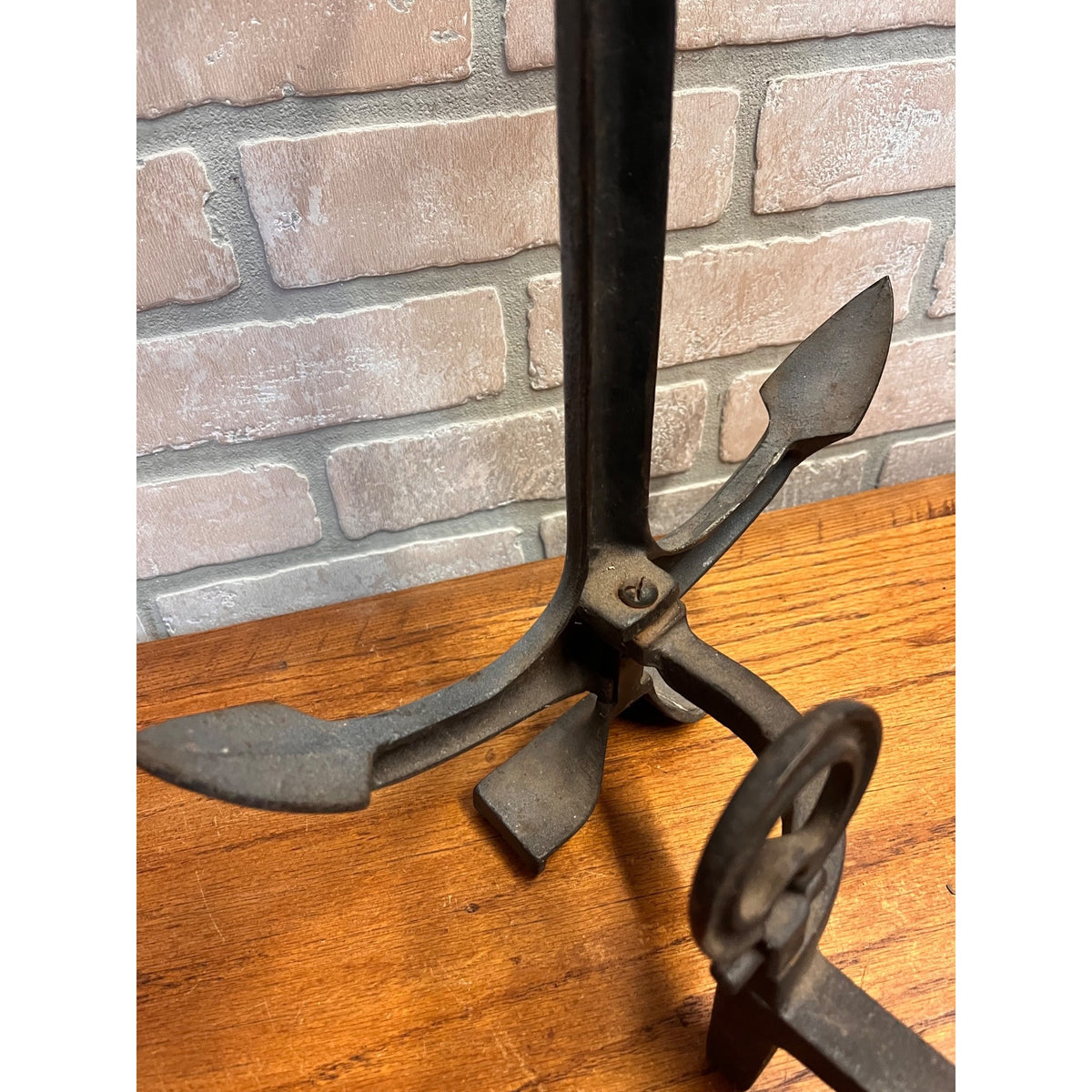 Antique 1920s Cast Iron Anchor Nautical Andiron Set Maritime Fireplace Fire Dogs