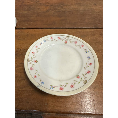 Vintage Nippon Hand Painted Condiment Mayo Bowl w/ Ladle + Plate Platter Pink Rose
