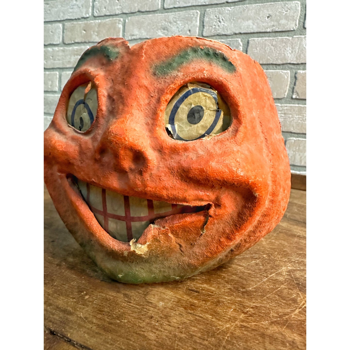 Vintage Halloween Paper Mache Pulp Jack O Lantern JOL w/ Insert 5.5"