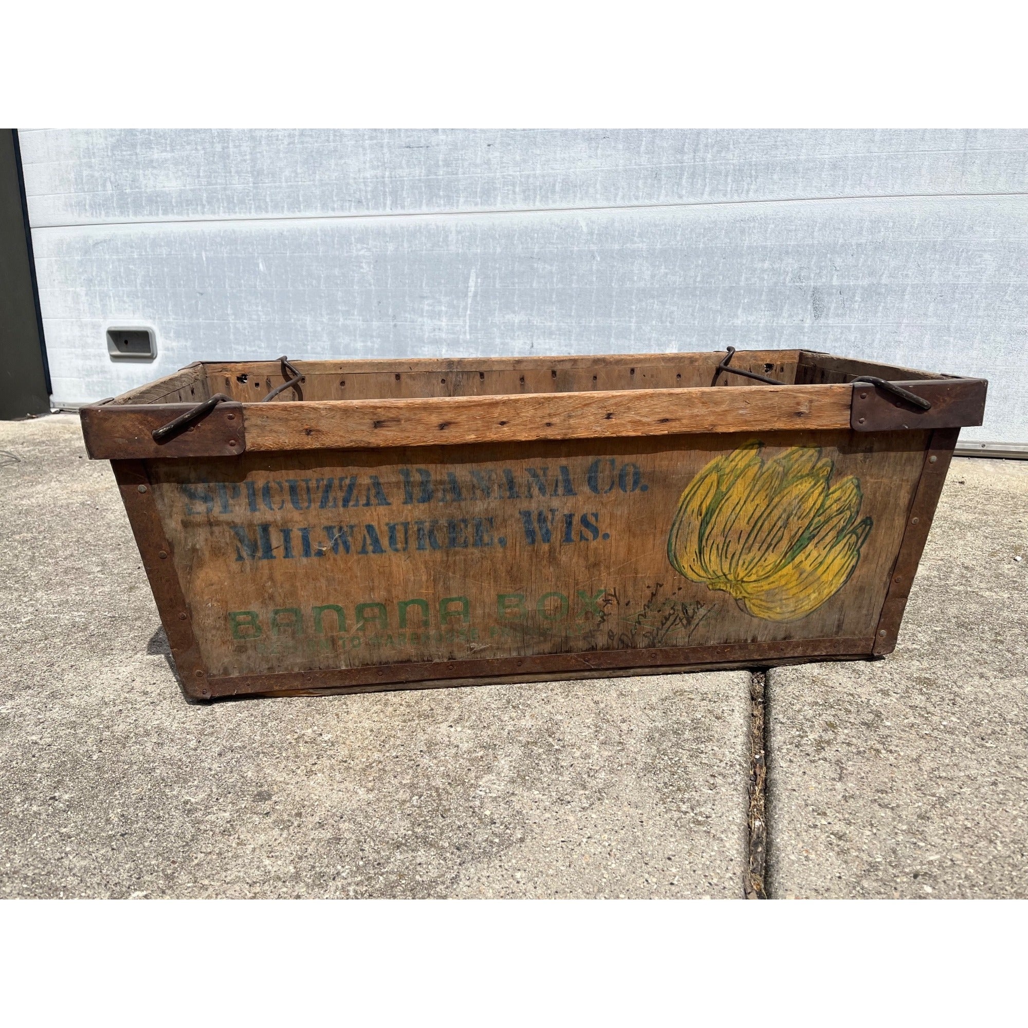 Vintage Spicuzza Banana Company Milwaukee Wis Advertising Wooden Crate Box