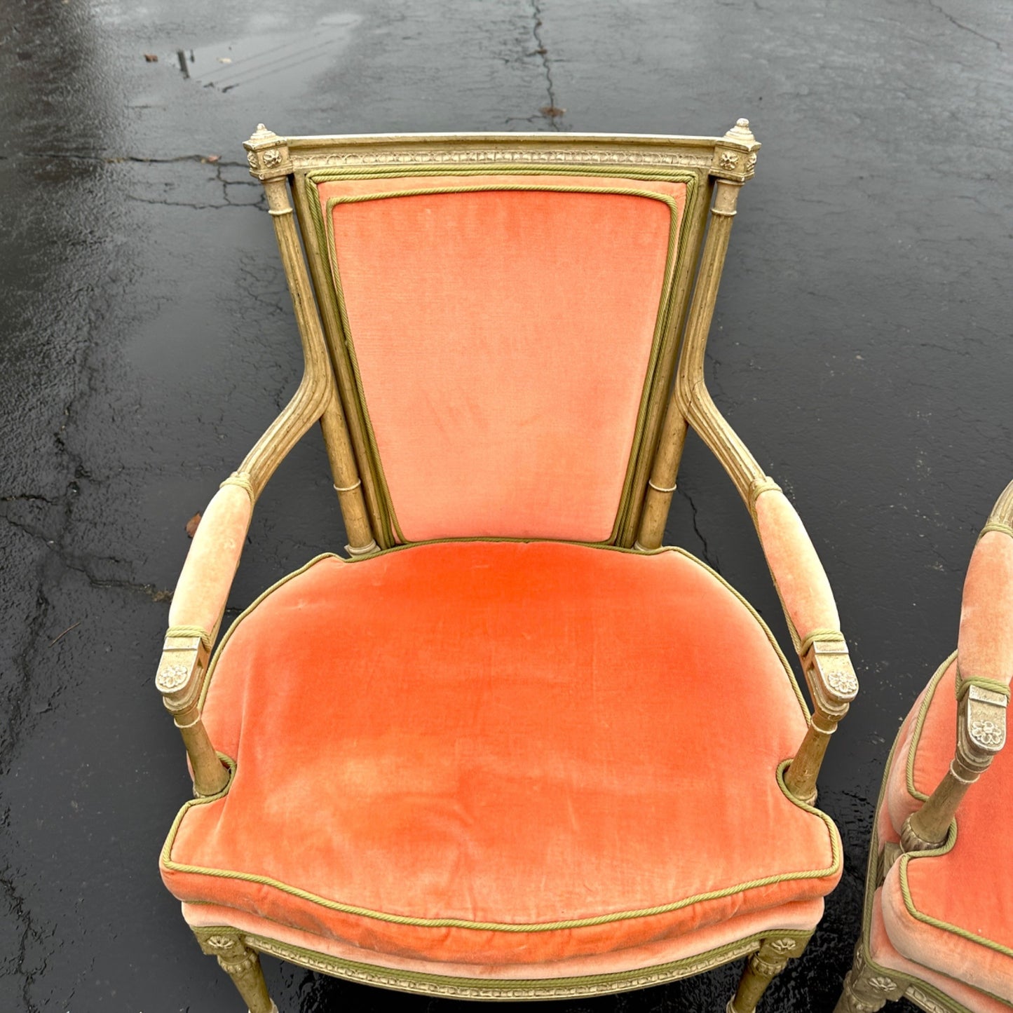 Vintage Pair of Louis XV Style Peach Queen Victorian parlor Armchairs Chairs Pink