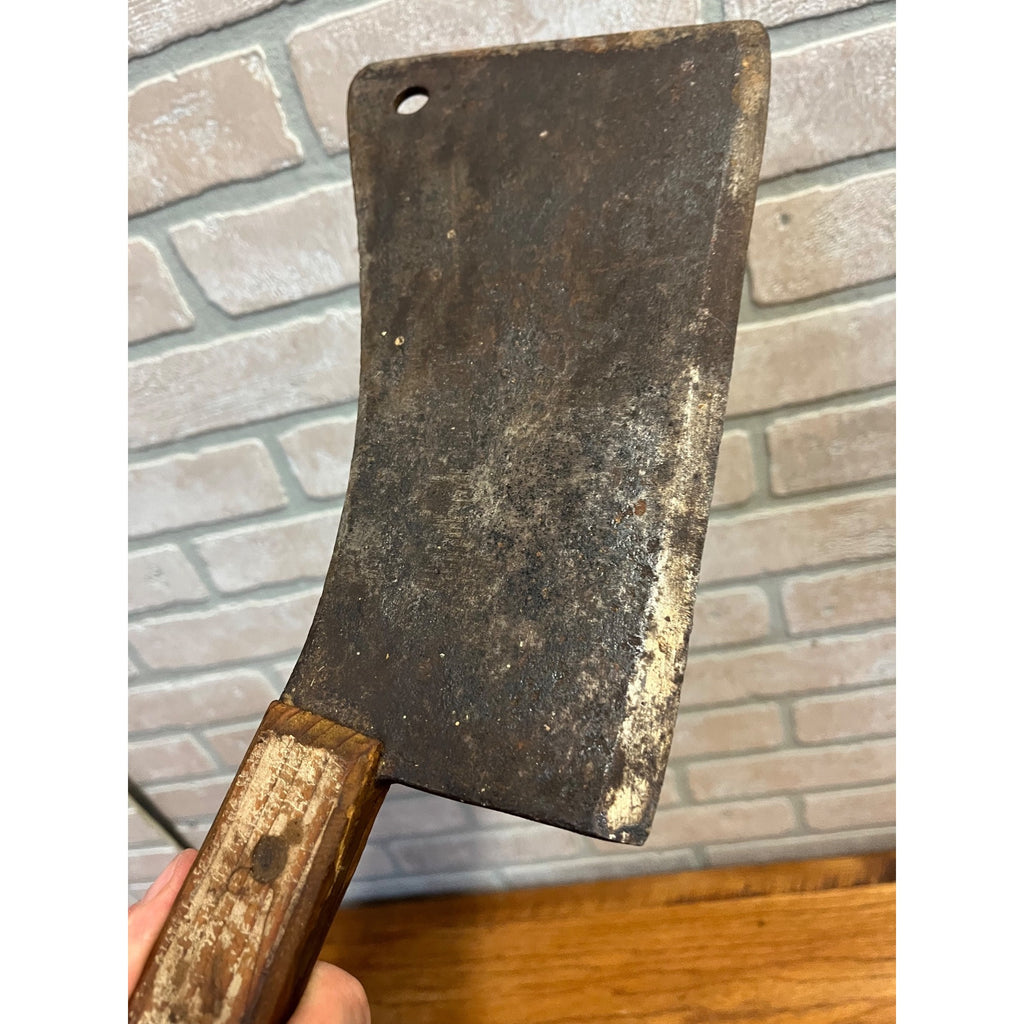 Antique Steel Butcher Meat Cleaver Knife Wood Handle 17.5" for Restoration