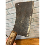 Antique Steel Butcher Meat Cleaver Knife Wood Handle 17.5" for Restoration