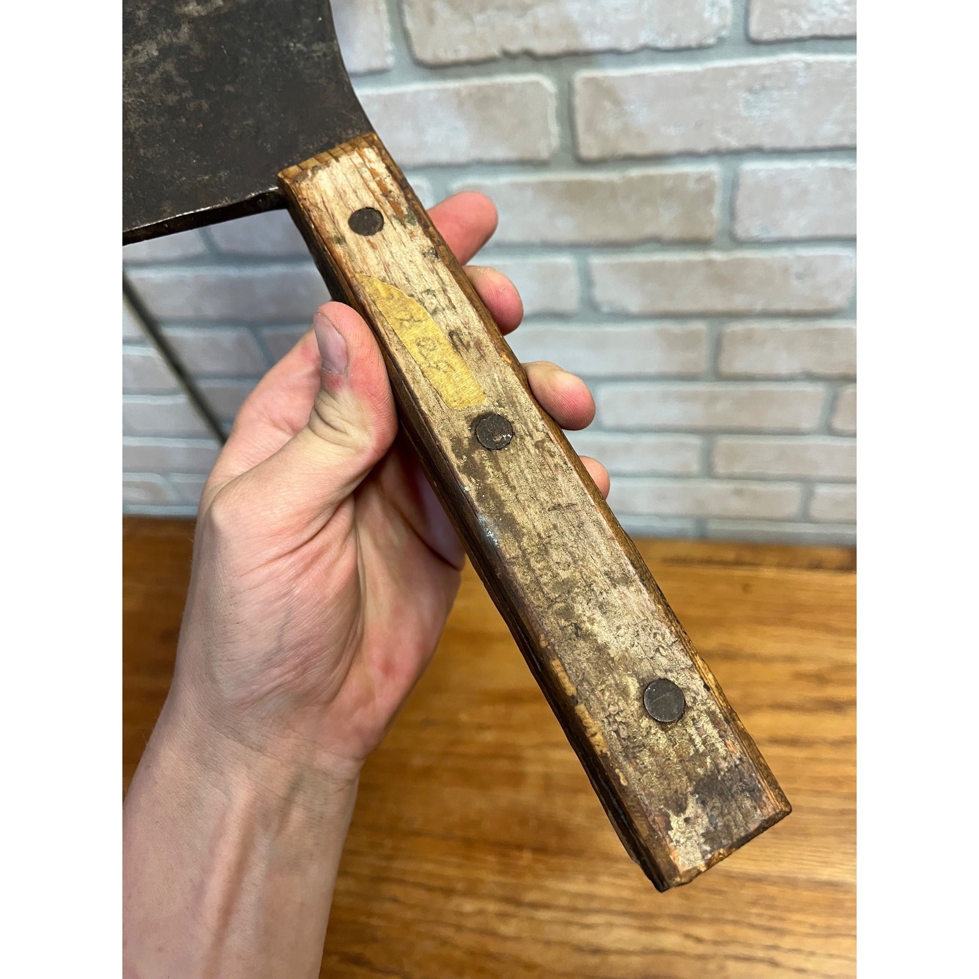 Antique Steel Butcher Meat Cleaver Knife Wood Handle 17.5" for Restoration