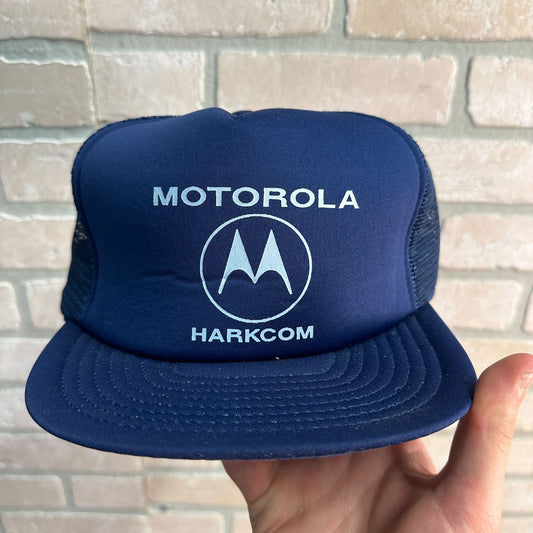 VINTAGE MOTOROLA HAT FOAM MESH TRUCKER ADJUSTABLE SNAPBACK CAP NAVY BLUE WHITE