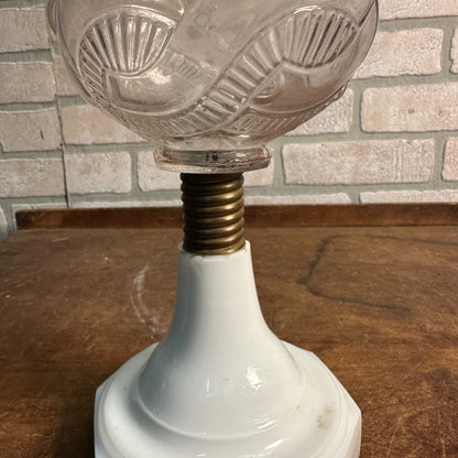 Antique EAPG Civil War Era Oil Lamp 12" Pedestal Milk Glass Base