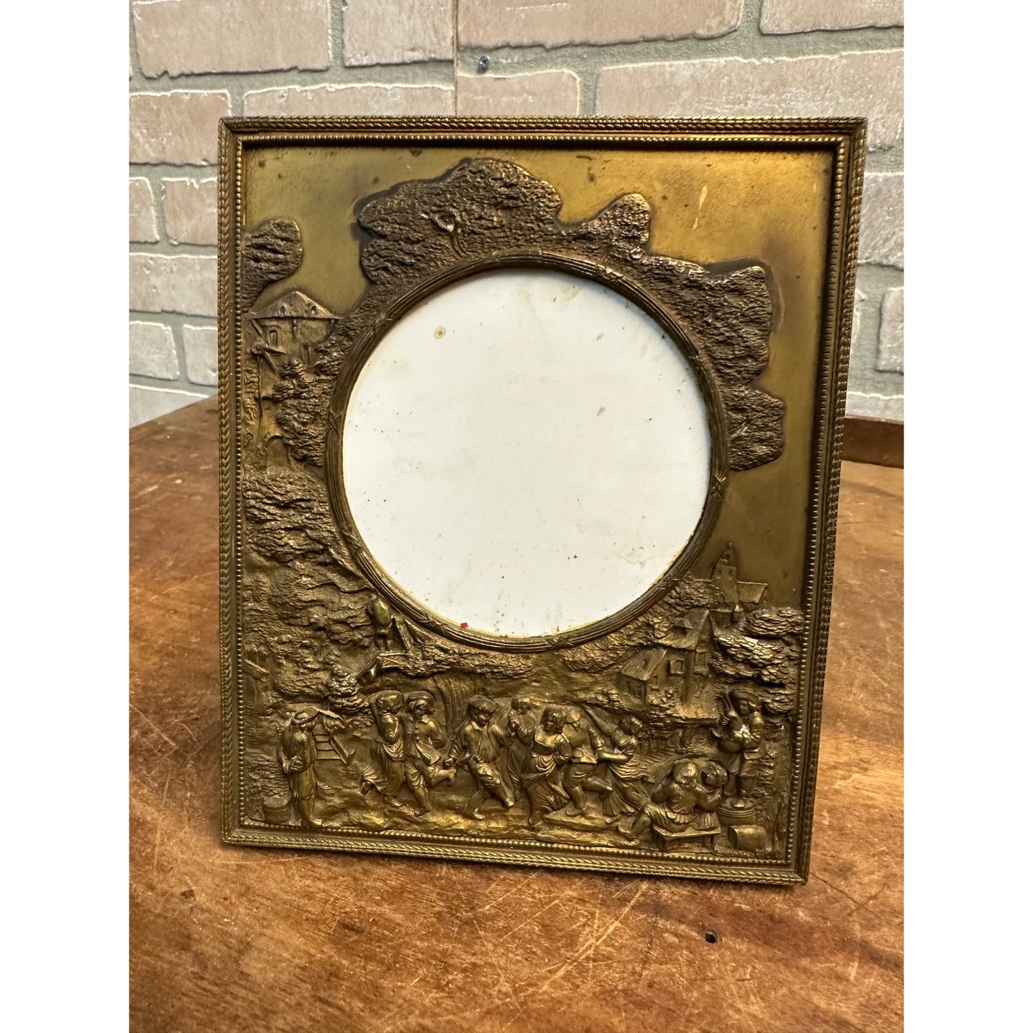 Antique c1890s Victorian Embossed Brass Frame - France - English Dancing Scene