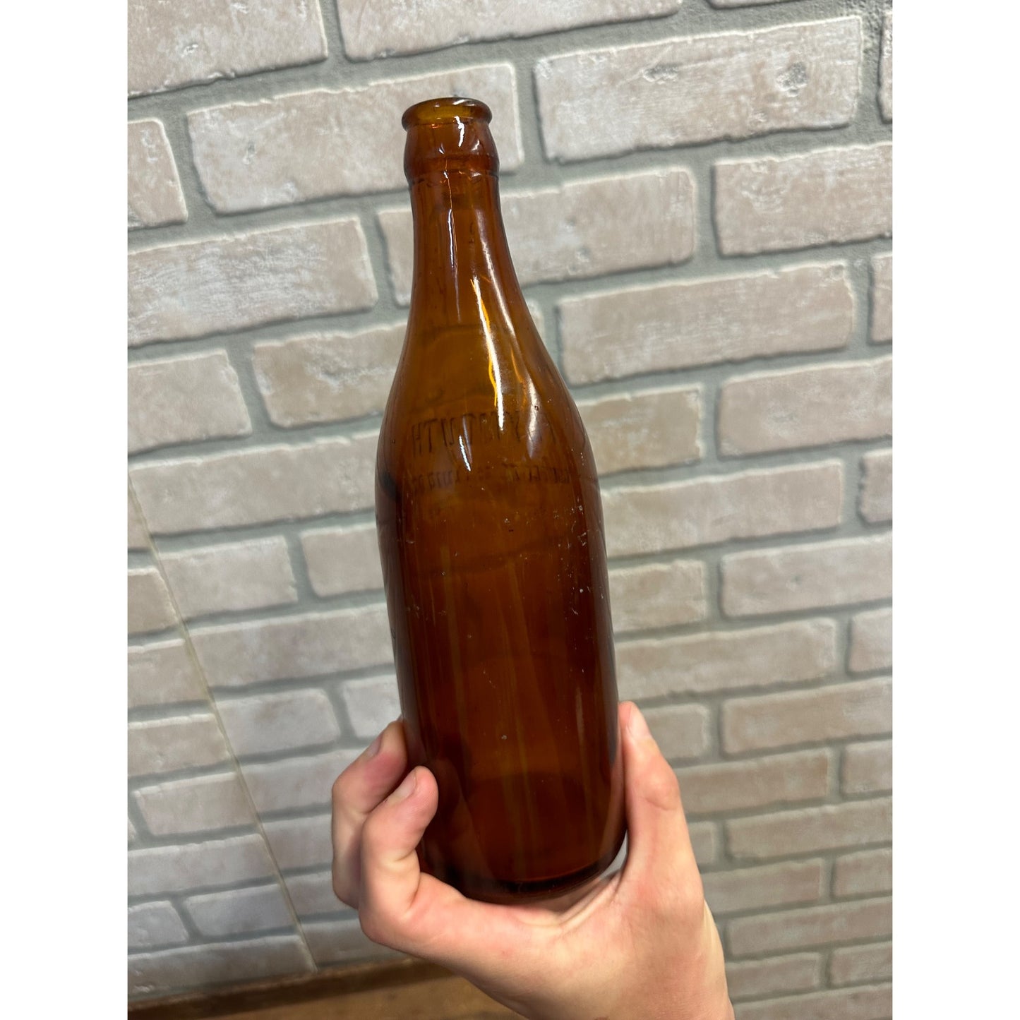 Vintage Plymouth Wis Brewing Co Amber Brown Beer Bottle 15oz Empty