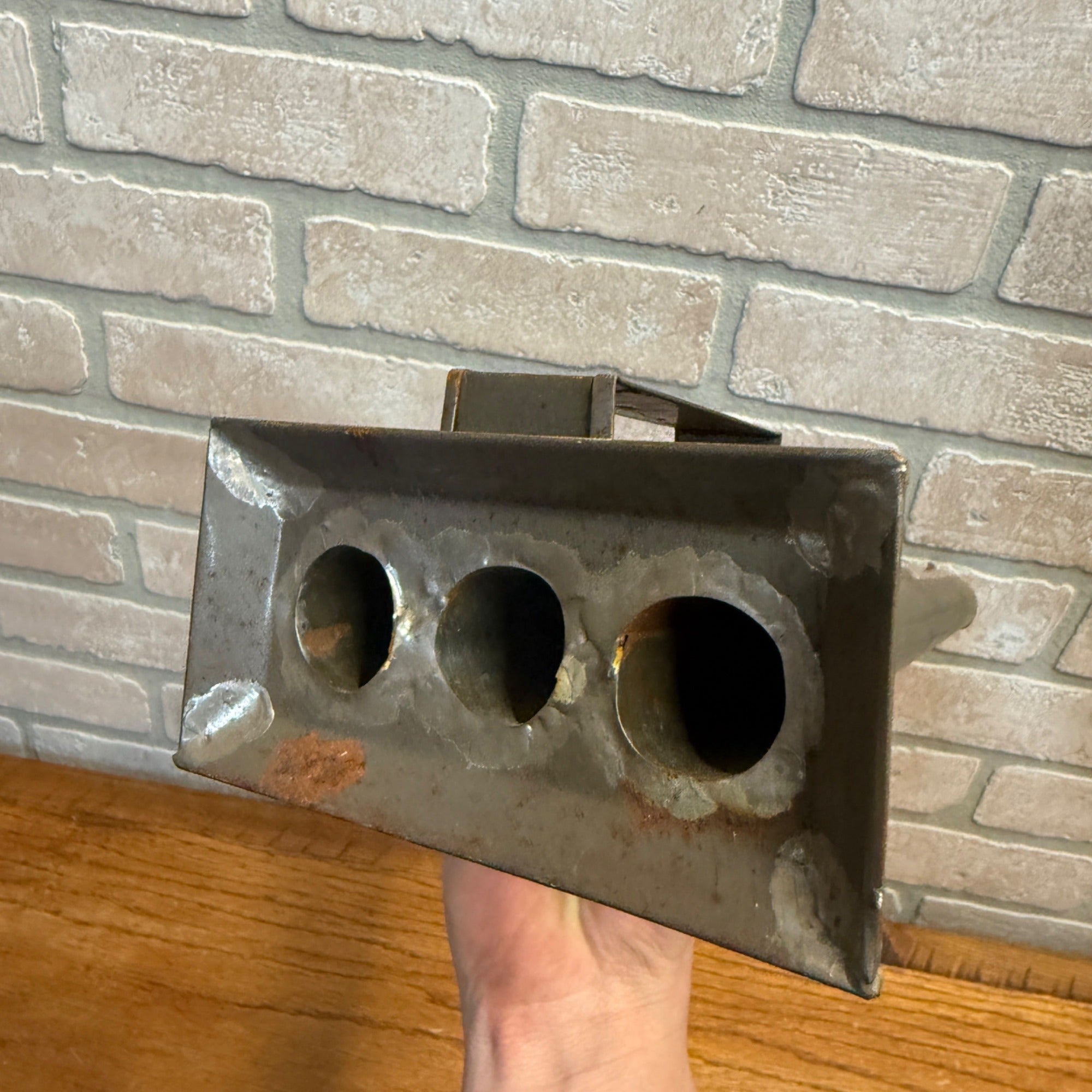 Antique Primitive 19th c. 3-Slot Candle Mold Tin Farmhouse Folk Art AAFA
