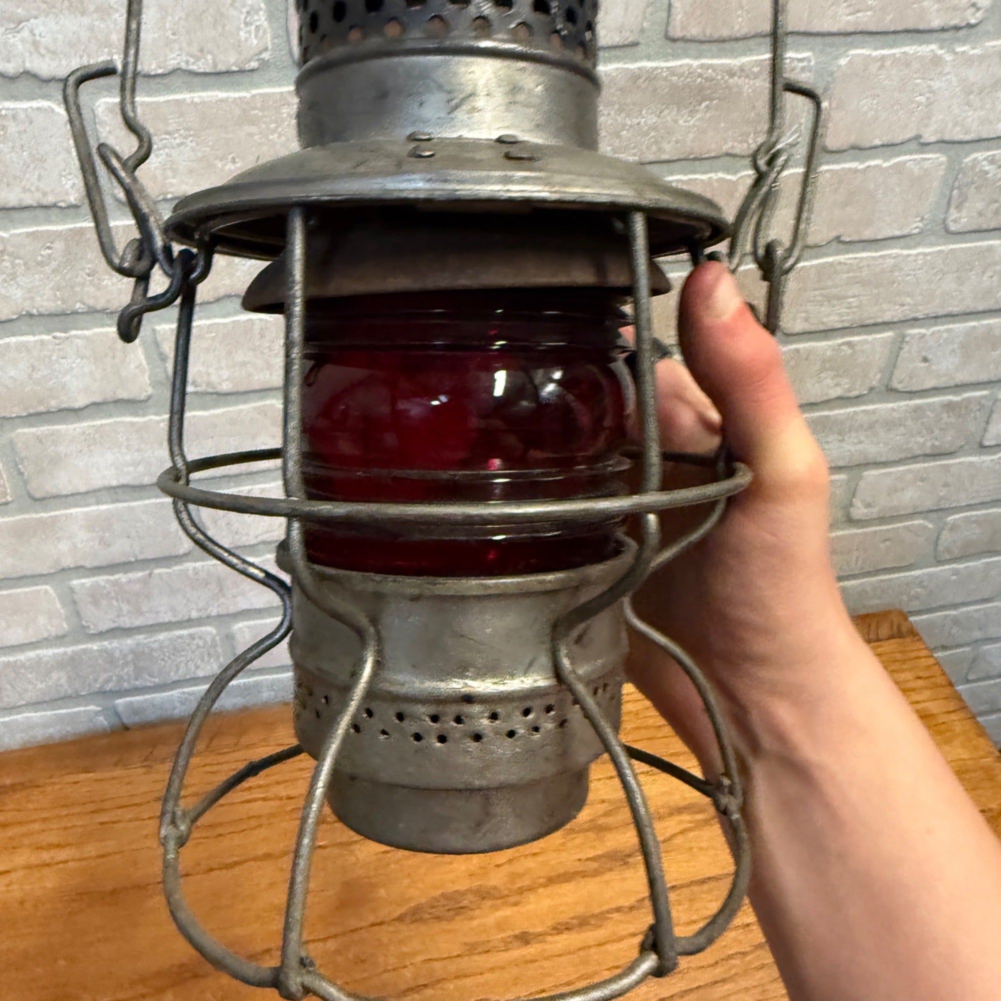 Vintage Metal Railroad Lantern Adlake-Kero For the Hiram L. Piper Co. LTD Red Glass Globe 1920's