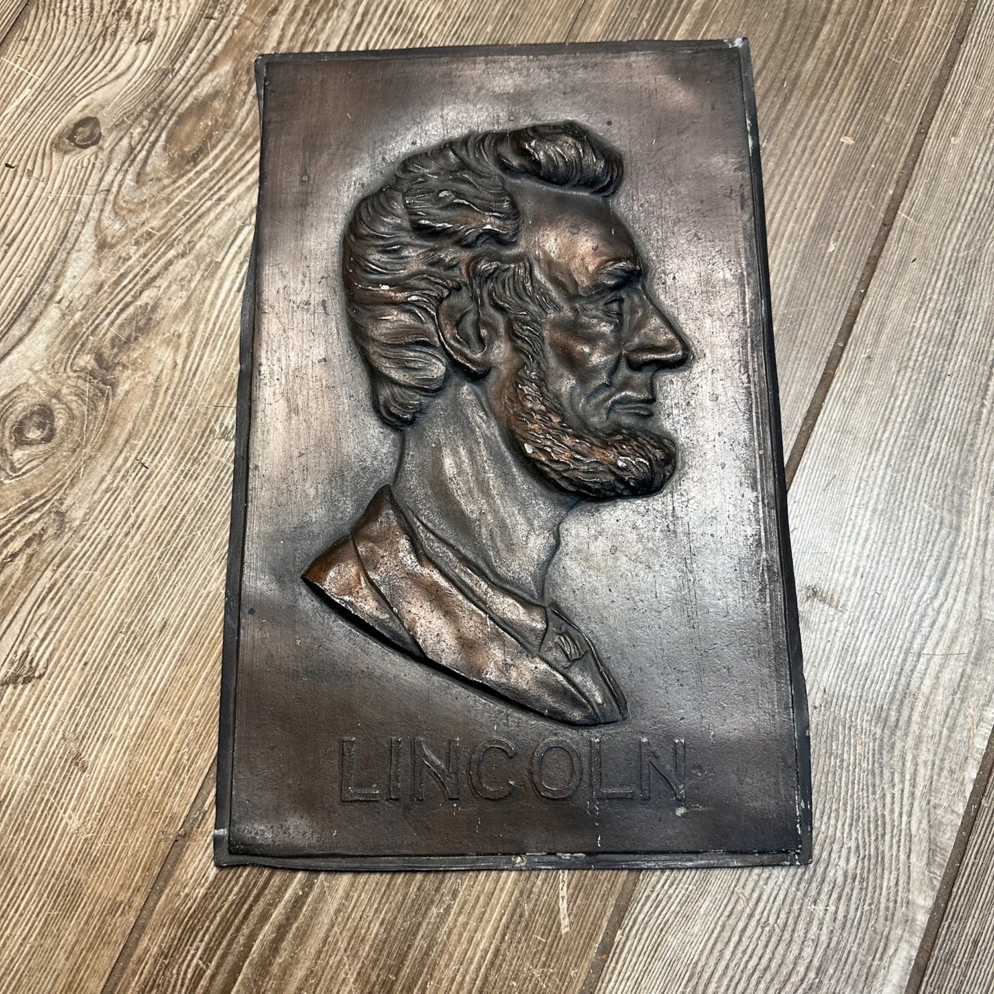 Vintage Lincoln Bust Preisdential Wall Bronze Plaque VBD  13-1/8" x 8-1/4"