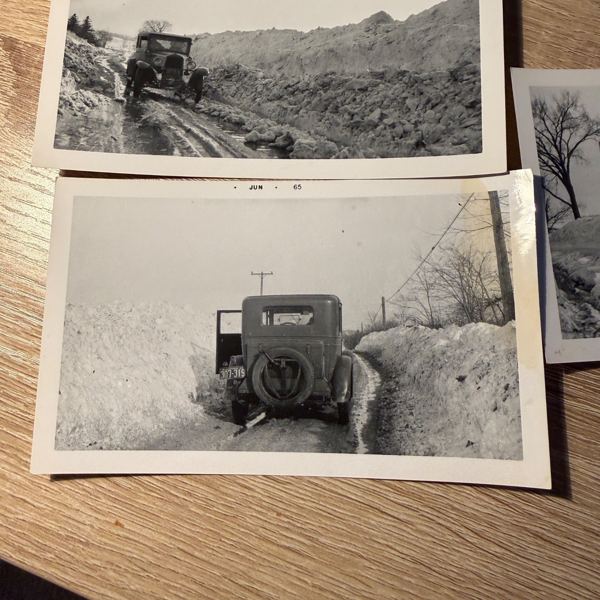 (3) Wisconsin Winter Photographs 1930s Snow Storm Model A Ford Car Auto