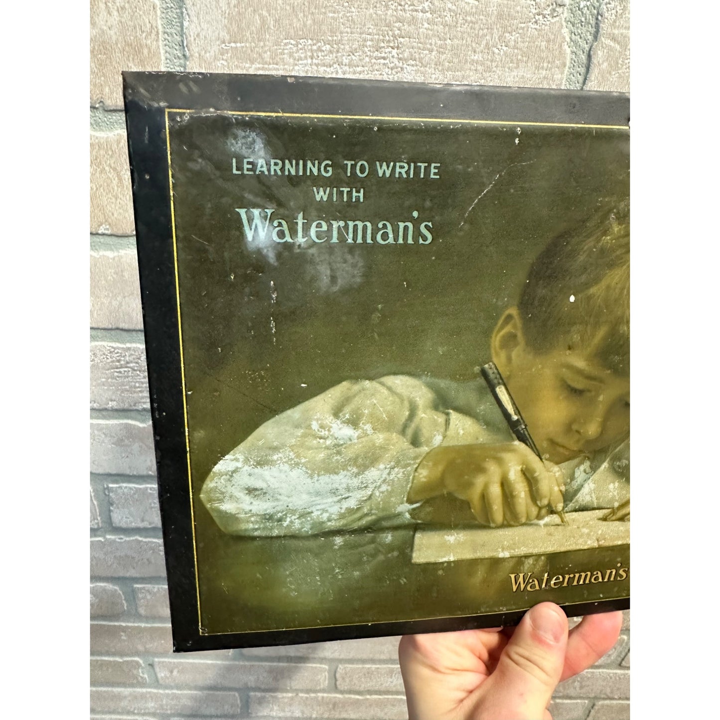 Vintage 1920s Waterman’s Fountain Pen Sign Advertising Store Display Tin-Over-Cardboard