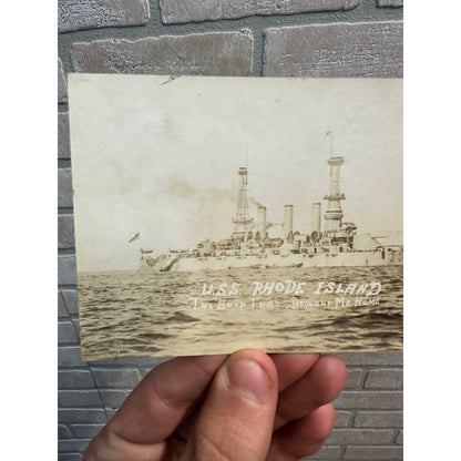 Vintage WWI World War 1 USS Rhode Island Battleship RPPC Postcard