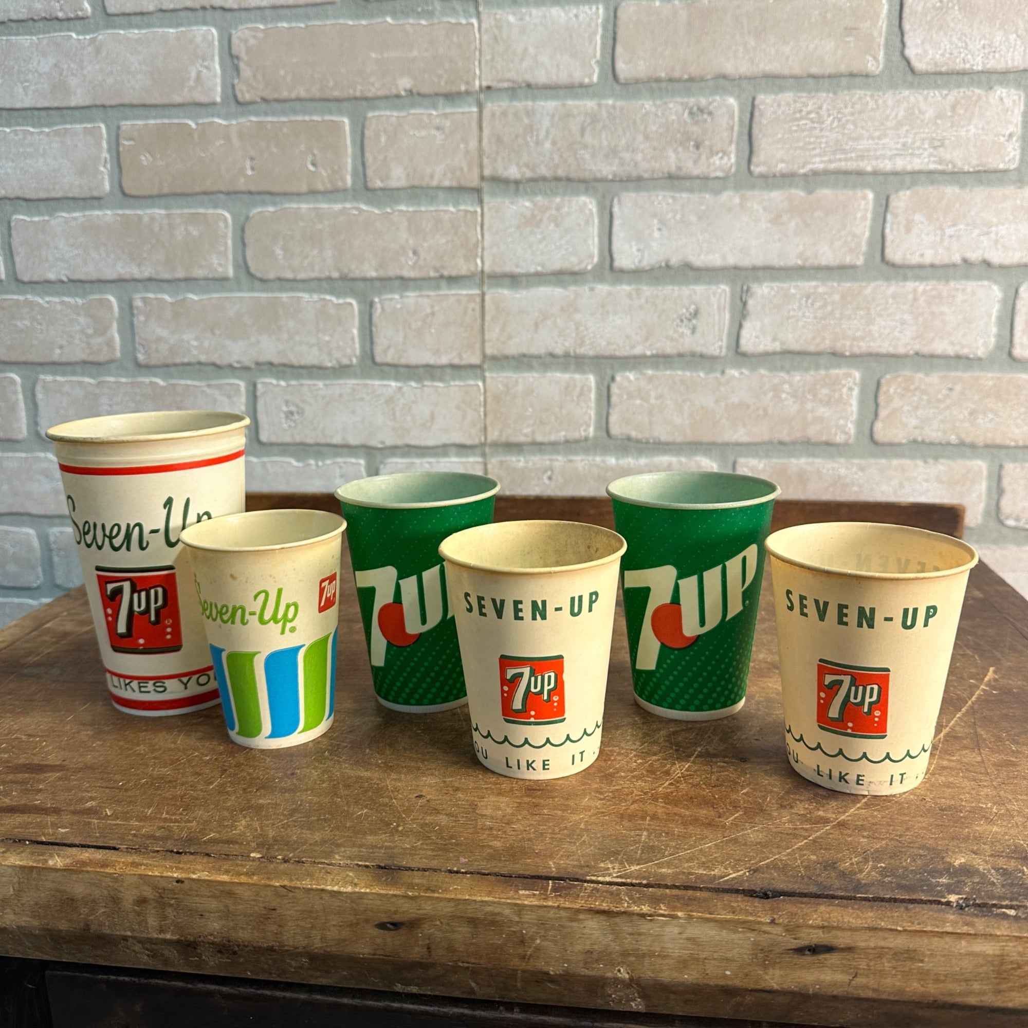 (6) Vintage 7up Paper Wax Sample Cups Soda It Likes You Retro