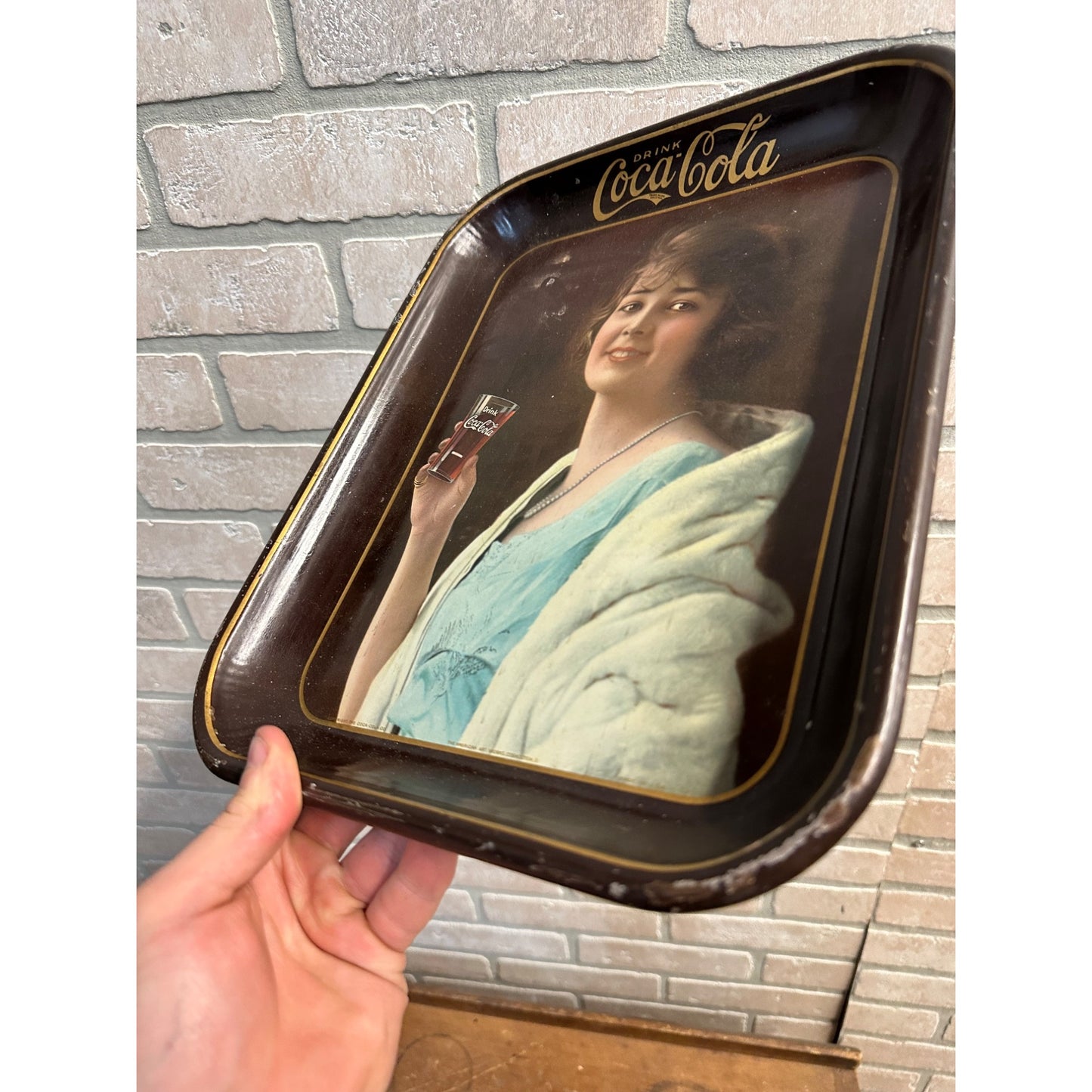 Original Coca Cola 1923 Flapper Girl Advertising Serving Tray Sign Antique