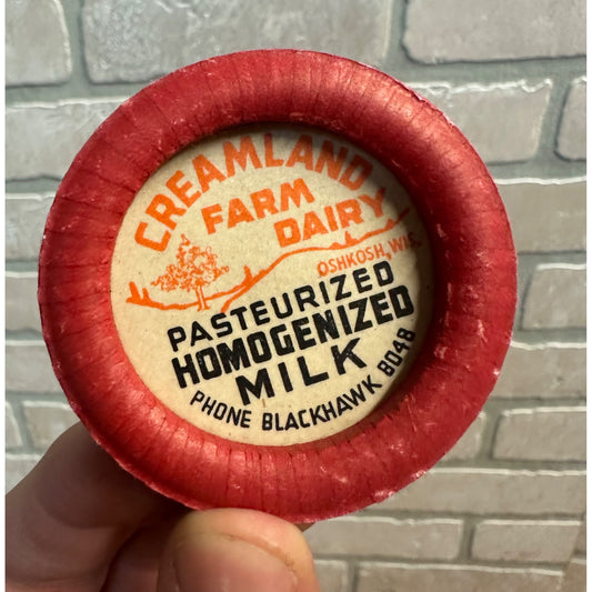 Milk Bottle Cap - Creamland Dairy Products Farm - Oshkosh Wisconsin WI Wis - Advertising