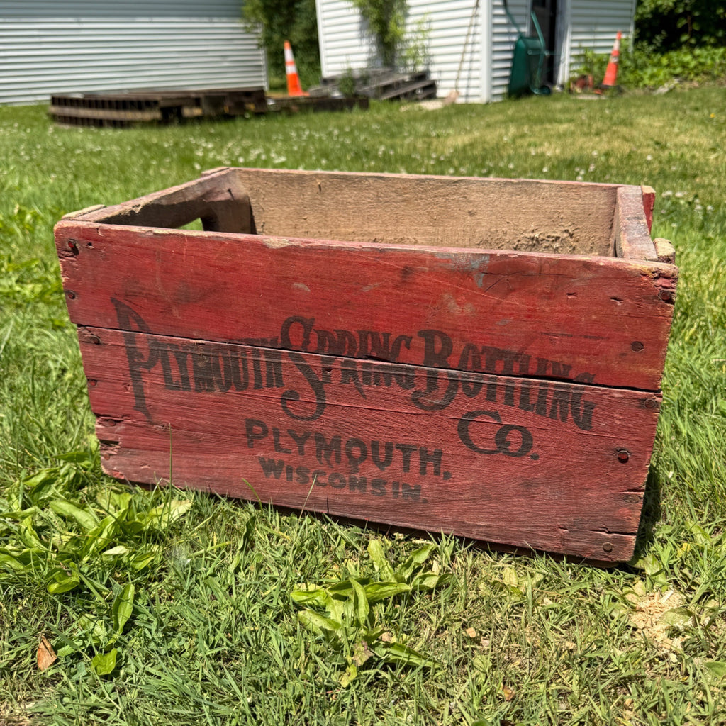 Vintage Plymouth Springs Wooden Soda Bottle Crate Box Wis Wisconsin