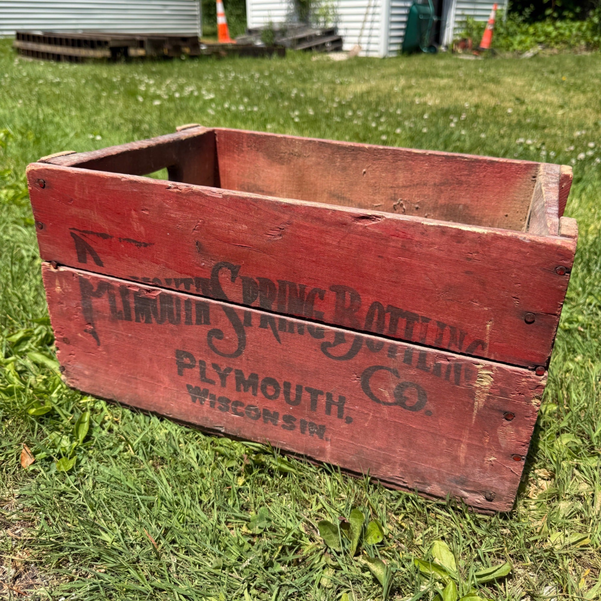 Vintage Plymouth Springs Wooden Soda Bottle Crate Box Wis Wisconsin