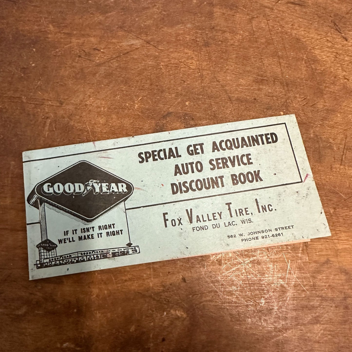 Vintage 1950s Goodyear Tires - Fox Valley Tires Inc Fond du Lac Wis Coupon Book