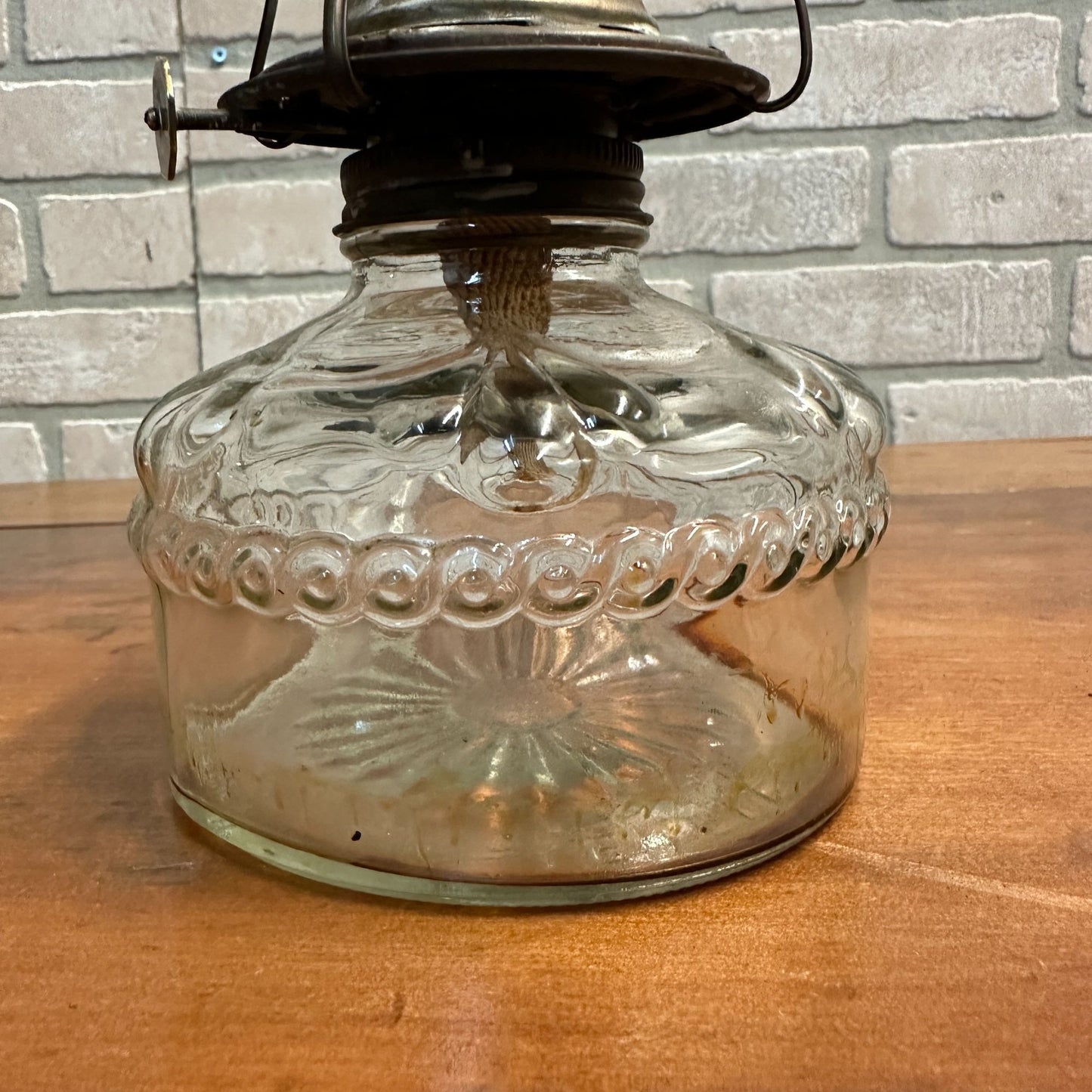 Antique Vintage Eagle Brand Kerosene Oil Burner Embossed Glass Drape Pattern