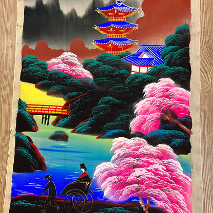 (2) Handpainted Japanese Japan Silk Banners Paintings Chinese