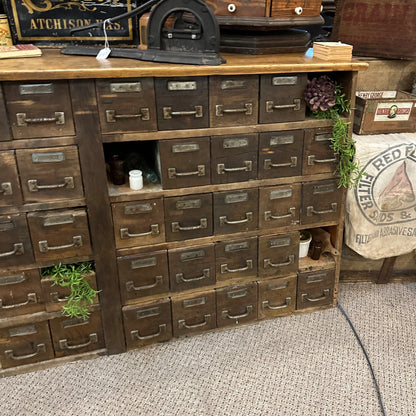Antique 1900s General Store Mercantile Oak Seed Counter Slanted Drawers